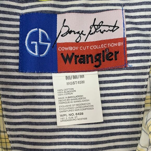 Wrangler George Strait Yellow Plaid Long Sleeve Button Up Mens Shirt Size Medium - Picture 3 of 10